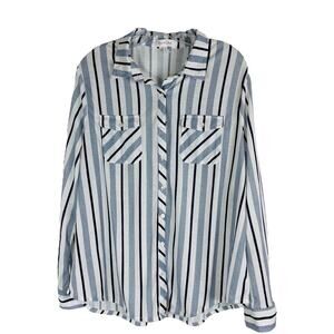 NWT Eden & Olivia blue white stripe coastal button front collar shirt 2X